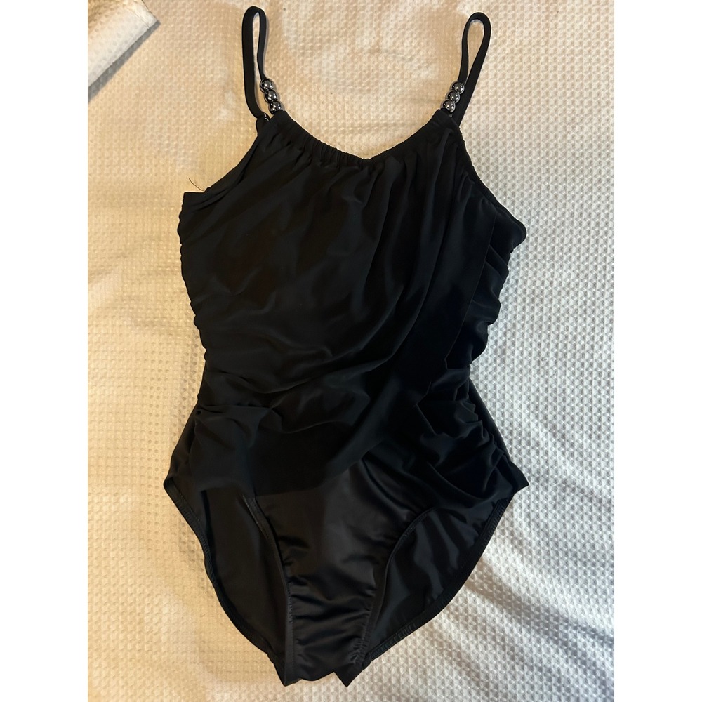 LOT OF 4 - Miraclesuit Magicsuit 1 Piece Swimsuits Black Polka Dot Blue Leopard - Picture 5 of 16